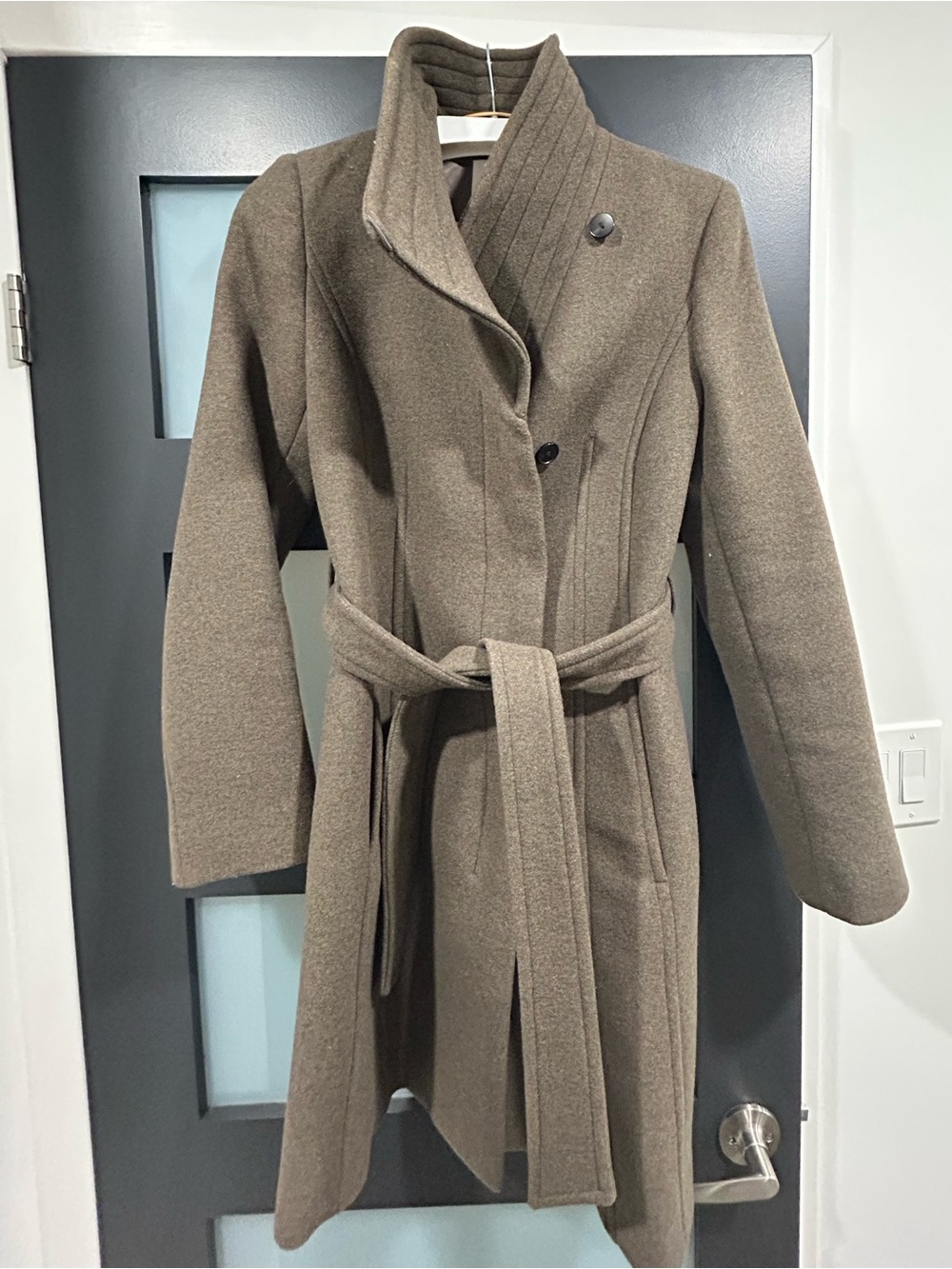 Babaton Military Green Belted Wool Trench Coat